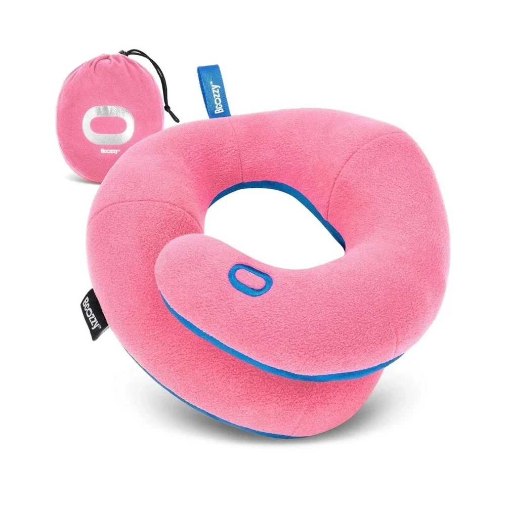 BCOZZY Kids Travel Pillow Pink Double Support Neck Pillow for Car Airplane 3-7Y